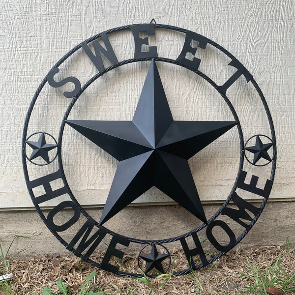 HOME SWEET HOME BARN STAR 24",32",36" RUSTIC BLACK METAL LONE STAR WESTERN HOME DECOR HANDMADE NEW #EH10549