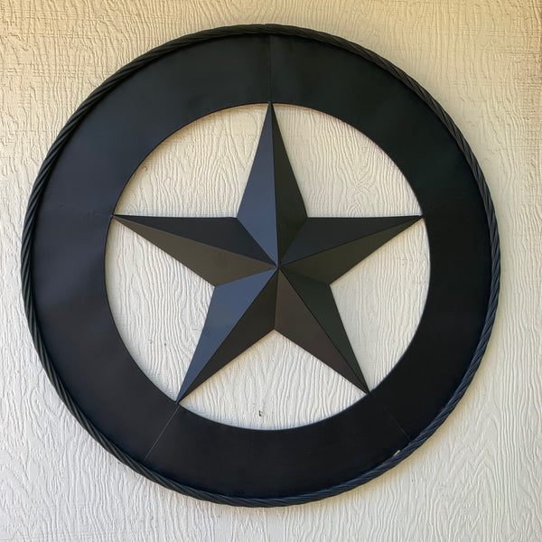 36" RUSTIC BLACK LONE STAR WIDE BAND RING TWISTED ROPE RING METAL STAR WALL ART WESTERN HOME DECOR HANDMADE NEW