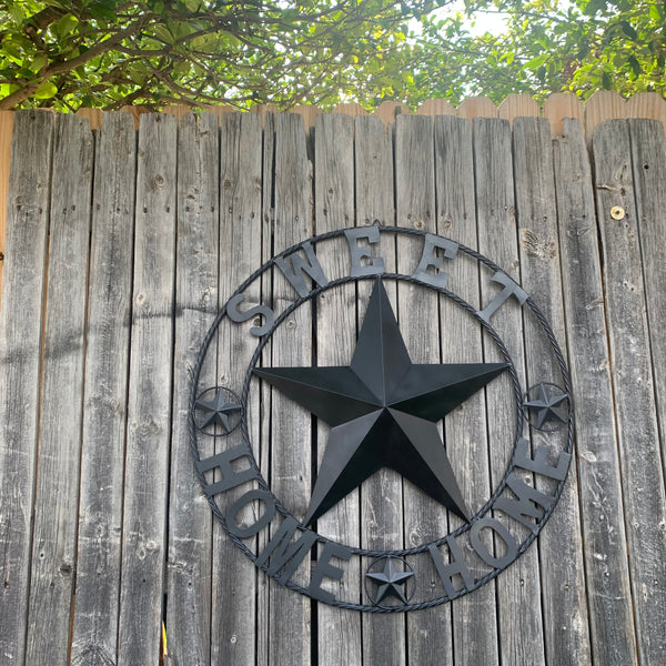 HOME SWEET HOME BARN STAR 24",32",36" RUSTIC BLACK METAL LONE STAR WESTERN HOME DECOR HANDMADE NEW #EH10549