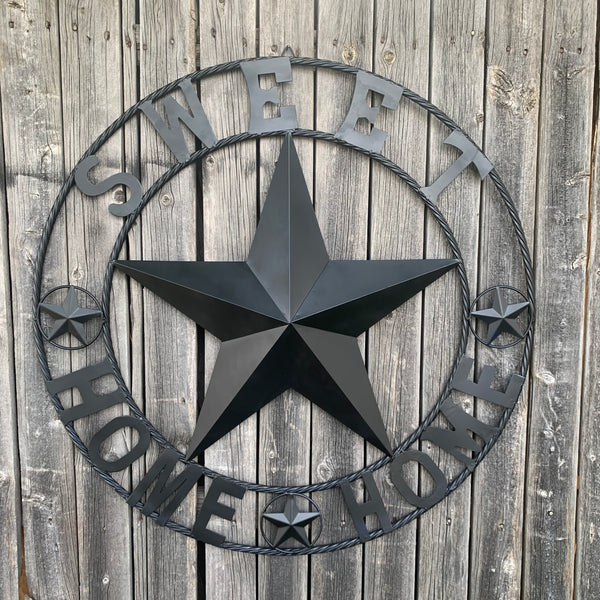 HOME SWEET HOME BARN STAR 24",32",36" RUSTIC BLACK METAL LONE STAR WESTERN HOME DECOR HANDMADE NEW #EH10549