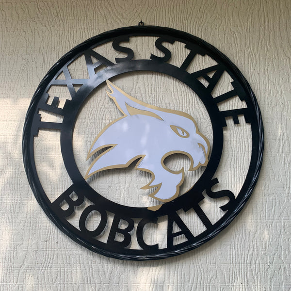 12",18",24",32",36" TEXAS STATE BOBCATS GOLD & WHITE CUSTOM METAL VINTAGE CRAFT TEAM SIGN WESTERN HOME DECOR HANDMADE