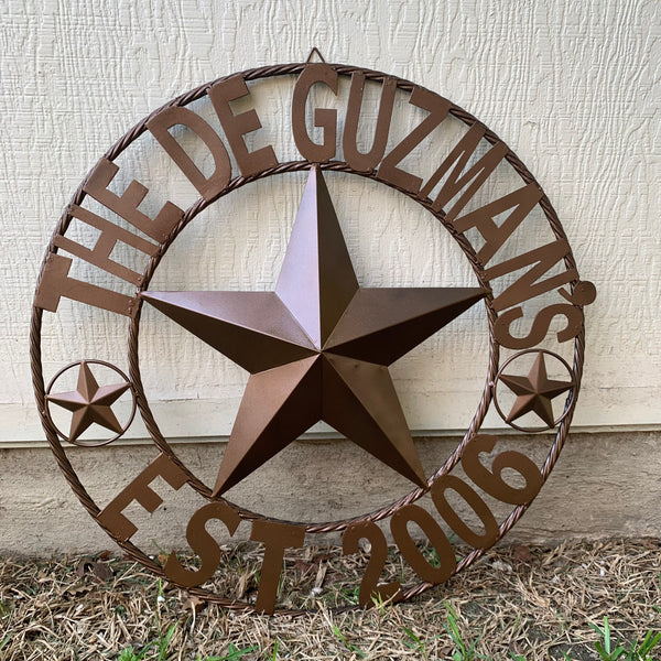 GUZMAN STYLE CUSTOM STAR NAME BARN METAL STAR 3d TWISTED ROPE RING WESTERN HOME DECOR RUSTIC  BRONZE HANDMADE 24",32",34",36",40",42",44",46",50"