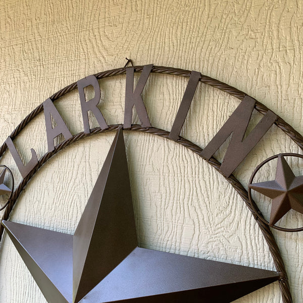 LARKIN STYLE CUSTOM STAR NAME BARN METAL STAR 3d TWISTED ROPE RING WESTERN HOME DECOR RUSTIC  BRONZE HANDMADE 24",32",34",36",40",42",44",46",50"