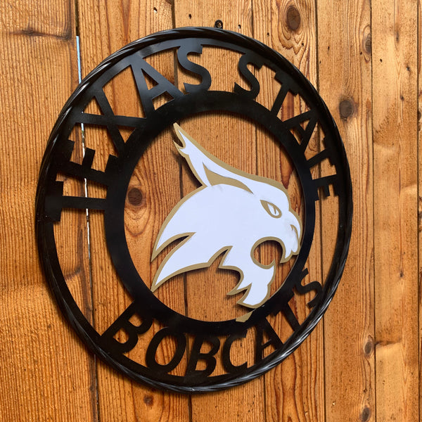 12",18",24",32",36" TEXAS STATE BOBCATS GOLD & WHITE CUSTOM METAL VINTAGE CRAFT TEAM SIGN WESTERN HOME DECOR HANDMADE