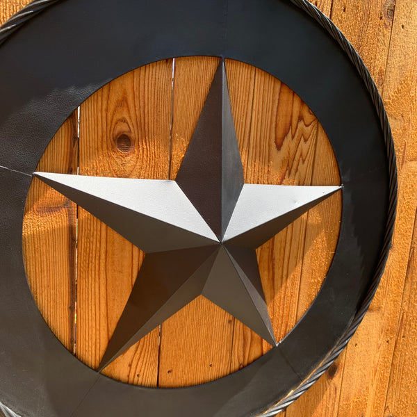 36" RUSTIC BLACK LONE STAR WIDE BAND RING TWISTED ROPE RING METAL STAR WALL ART WESTERN HOME DECOR HANDMADE NEW