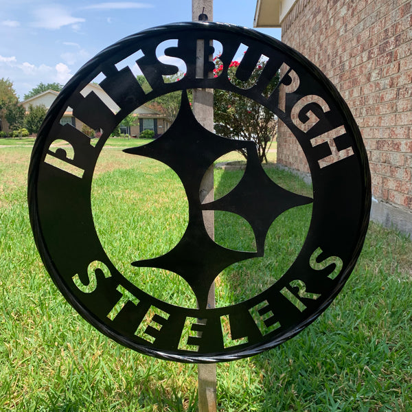 PITTSBURGH BLACK METAL DISC CUSTOM VINTAGE CRAFT TEAM SPORTS SIGN HANDMADE