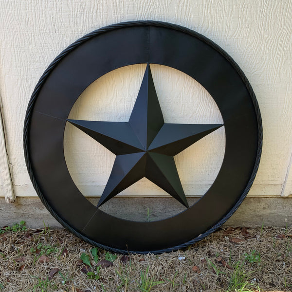 36" RUSTIC BLACK LONE STAR WIDE BAND RING TWISTED ROPE RING METAL STAR WALL ART WESTERN HOME DECOR HANDMADE NEW