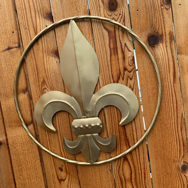 24" GOLD FLEUR DE LIS METAL SIGN WESTERN HOME DECOR HANDMADE NEW