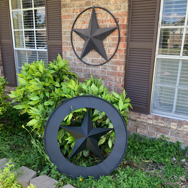 36" RUSTIC BLACK LONE STAR WIDE BAND RING TWISTED ROPE RING METAL STAR WALL ART WESTERN HOME DECOR HANDMADE NEW