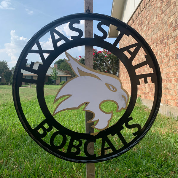 12",18",24",32",36" TEXAS STATE BOBCATS GOLD & WHITE CUSTOM METAL VINTAGE CRAFT TEAM SIGN WESTERN HOME DECOR HANDMADE