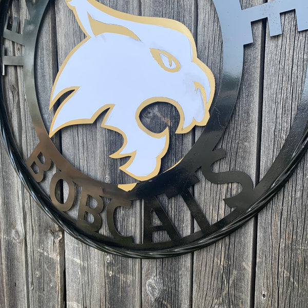 12",18",24",32",36" TEXAS STATE BOBCATS GOLD & WHITE CUSTOM METAL VINTAGE CRAFT TEAM SIGN WESTERN HOME DECOR HANDMADE