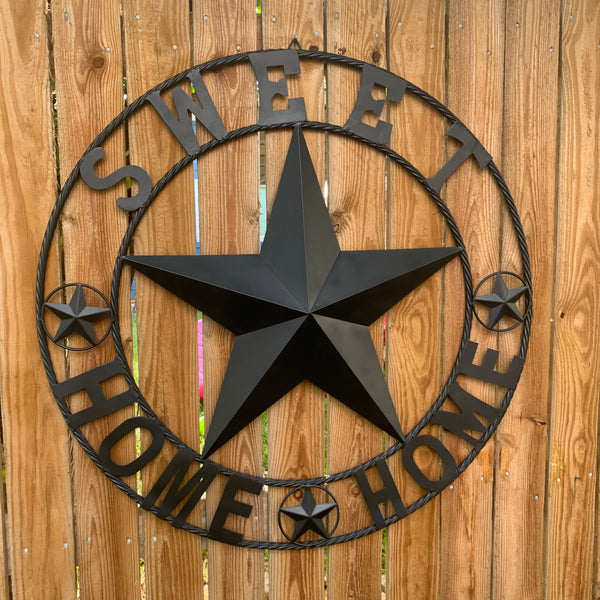 HOME SWEET HOME BARN STAR 24",32",36" RUSTIC BLACK METAL LONE STAR WESTERN HOME DECOR HANDMADE NEW #EH10549