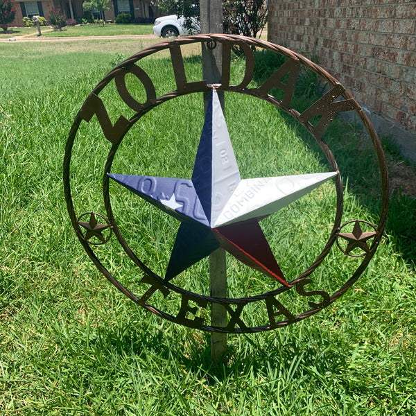 ZOLDAK TEXAS TX LICENSE PLATE STAR STYLE CUSTOM NAME STAR WITH TWISTED ROPE RING METAL WALL ART WESTERN HOME DECOR HANDMADE