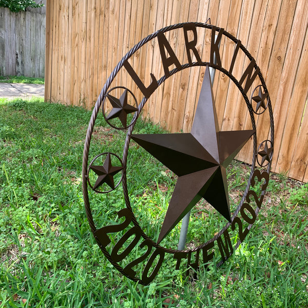 LARKIN STYLE CUSTOM STAR NAME BARN METAL STAR 3d TWISTED ROPE RING WESTERN HOME DECOR RUSTIC  BRONZE HANDMADE 24",32",34",36",40",42",44",46",50"