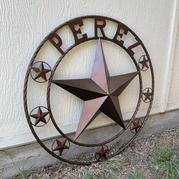 PEREZ CUSTOM STAR NAME BARN METAL STAR 3d TWISTED ROPE RING WESTERN HOME DECOR RUSTIC  BRONZE HANDMADE 24",32",34",36",40",42",44",46",50"