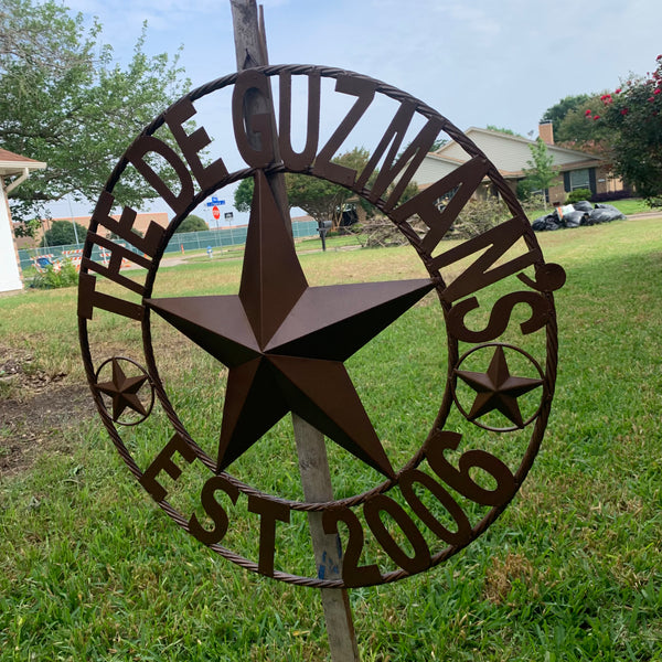 GUZMAN STYLE CUSTOM STAR NAME BARN METAL STAR 3d TWISTED ROPE RING WESTERN HOME DECOR RUSTIC  BRONZE HANDMADE 24",32",34",36",40",42",44",46",50"