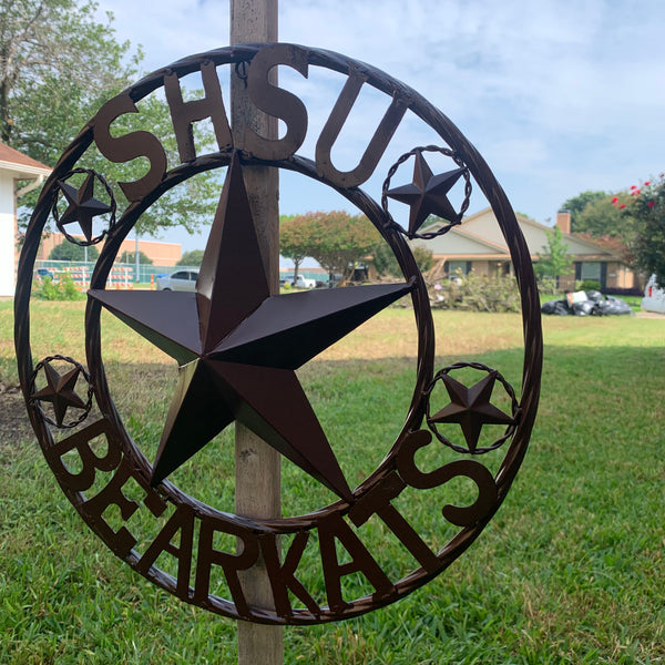 18" SHSU SAM HOUSTON BEARKATS RUSTIC BRONZE COPPER METAL CUSTOM VINTAGE CRAFT RUSTIC BROWN TEAM STAR HANDMADE