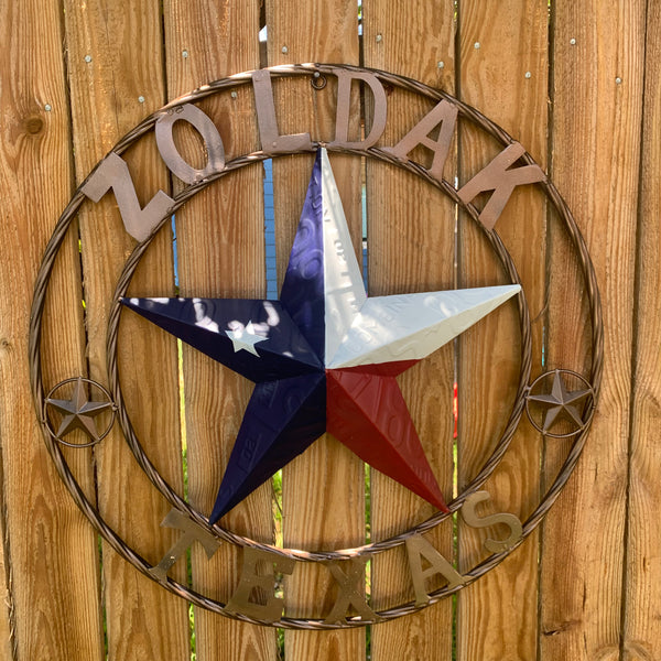 ZOLDAK TEXAS TX LICENSE PLATE STAR STYLE CUSTOM NAME STAR WITH TWISTED ROPE RING METAL WALL ART WESTERN HOME DECOR HANDMADE