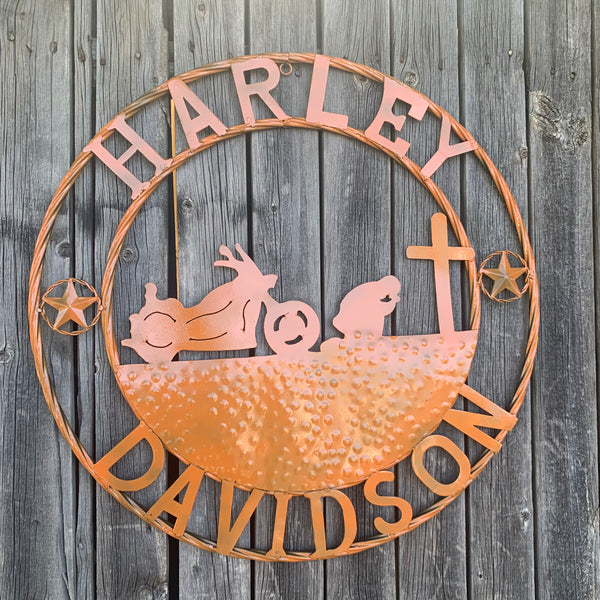 24",32" HARLEY DAVIDSON ORANGE CUSTOM METAL VINTAGE CRAFT SIGN WESTERN HOME DECOR HANDMADE