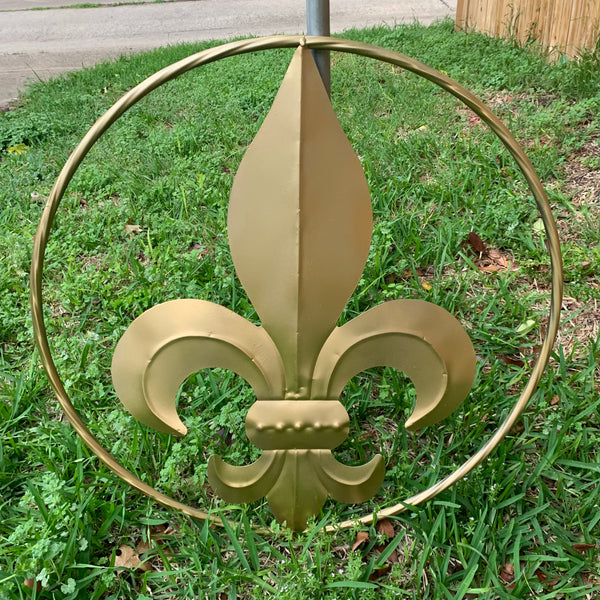 24" GOLD FLEUR DE LIS METAL SIGN WESTERN HOME DECOR HANDMADE NEW