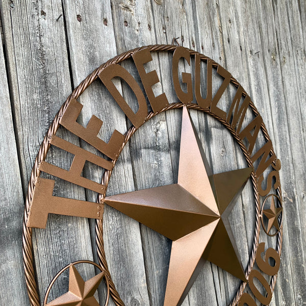 GUZMAN STYLE CUSTOM STAR NAME BARN METAL STAR 3d TWISTED ROPE RING WESTERN HOME DECOR RUSTIC  BRONZE HANDMADE 24",32",34",36",40",42",44",46",50"