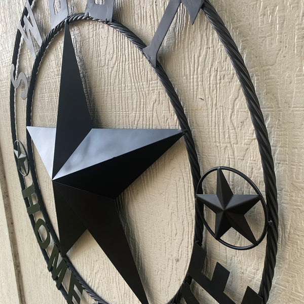 HOME SWEET HOME BARN STAR 24",32",36" RUSTIC BLACK METAL LONE STAR WESTERN HOME DECOR HANDMADE NEW #EH10549