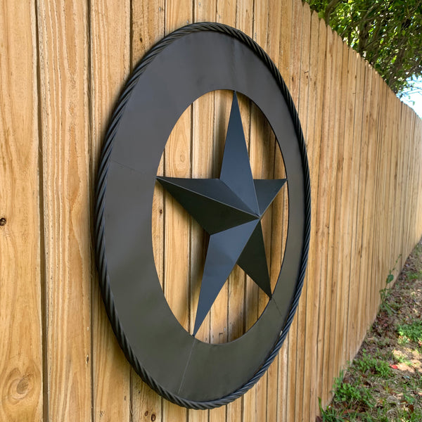 36" RUSTIC BLACK LONE STAR WIDE BAND RING TWISTED ROPE RING METAL STAR WALL ART WESTERN HOME DECOR HANDMADE NEW