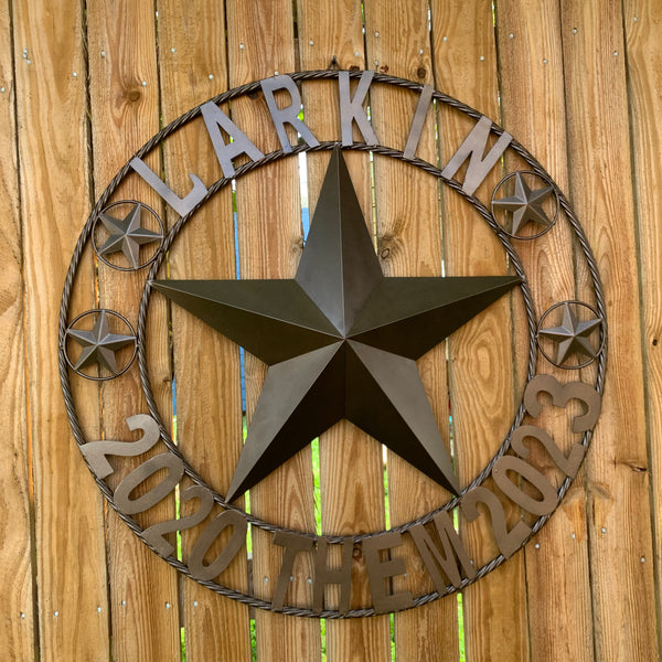 LARKIN STYLE CUSTOM STAR NAME BARN METAL STAR 3d TWISTED ROPE RING WESTERN HOME DECOR RUSTIC  BRONZE HANDMADE 24",32",34",36",40",42",44",46",50"