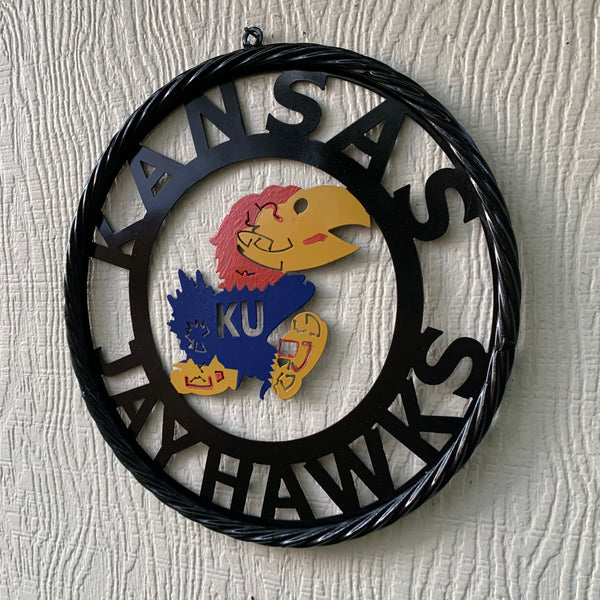 KANSAS JAYHAWKS CUSTOM METAL VINTAGE CRAFT TEAM SIGN WALL ART WESTERN HOME DECOR HANDMADE