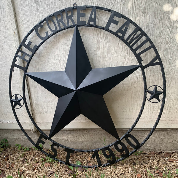 CORREA FAMILY STYLE CUSTOM FAMILY NAME STAR METAL BARN STAR ROPE RING WESTERN HOME DECOR RUSTIC HANDMADE 24",32",34",36",40",42",44",46",50"