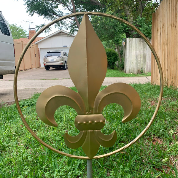 24" GOLD FLEUR DE LIS METAL SIGN WESTERN HOME DECOR HANDMADE NEW