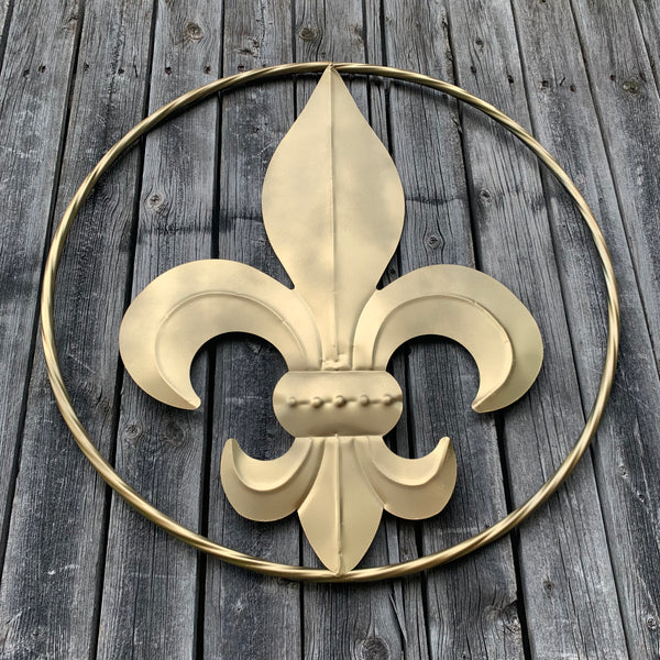 24" GOLD FLEUR DE LIS METAL SIGN WESTERN HOME DECOR HANDMADE NEW