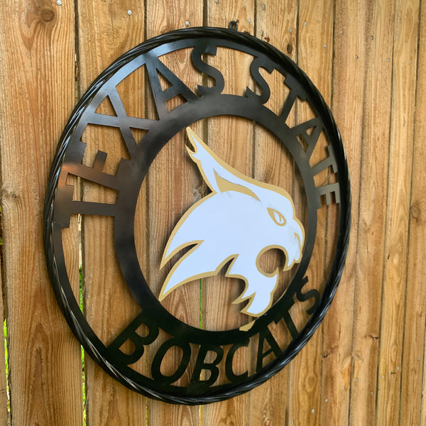 12",18",24",32",36" TEXAS STATE BOBCATS GOLD & WHITE CUSTOM METAL VINTAGE CRAFT TEAM SIGN WESTERN HOME DECOR HANDMADE