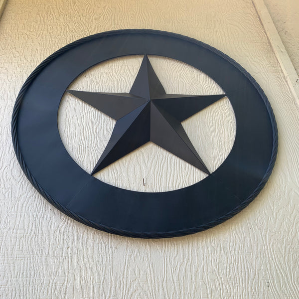 36" RUSTIC BLACK LONE STAR WIDE BAND RING TWISTED ROPE RING 3d METAL STAR WALL ART WESTERN HOME DECOR HANDMADE NEW #EH11879