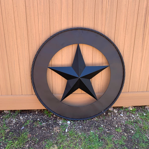 36" RUSTIC BLACK LONE STAR WIDE BAND RING TWISTED ROPE RING METAL STAR WALL ART WESTERN HOME DECOR HANDMADE NEW