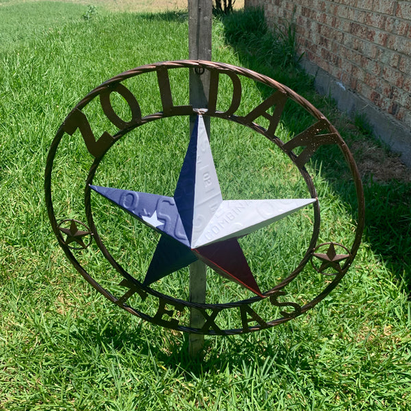 ZOLDAK TEXAS TX LICENSE PLATE STAR STYLE CUSTOM NAME STAR WITH TWISTED ROPE RING METAL WALL ART WESTERN HOME DECOR HANDMADE