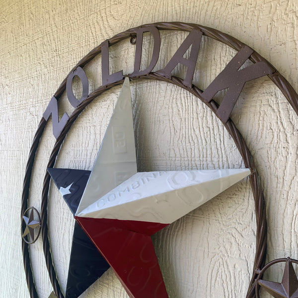 ZOLDAK TEXAS TX LICENSE PLATE STAR STYLE CUSTOM NAME STAR WITH TWISTED ROPE RING METAL WALL ART WESTERN HOME DECOR HANDMADE