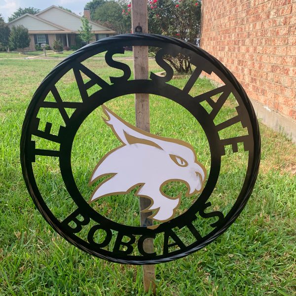 12",18",24",32",36" TEXAS STATE BOBCATS GOLD & WHITE CUSTOM METAL VINTAGE CRAFT TEAM SIGN WESTERN HOME DECOR HANDMADE