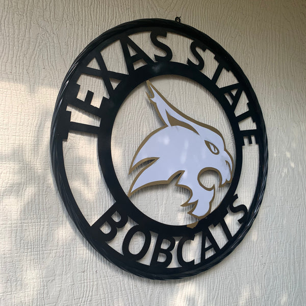 12",18",24",32",36" TEXAS STATE BOBCATS GOLD & WHITE CUSTOM METAL VINTAGE CRAFT TEAM SIGN WESTERN HOME DECOR HANDMADE