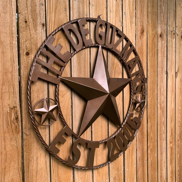 GUZMAN STYLE CUSTOM STAR NAME BARN METAL STAR 3d TWISTED ROPE RING WESTERN HOME DECOR RUSTIC  BRONZE HANDMADE 24",32",34",36",40",42",44",46",50"