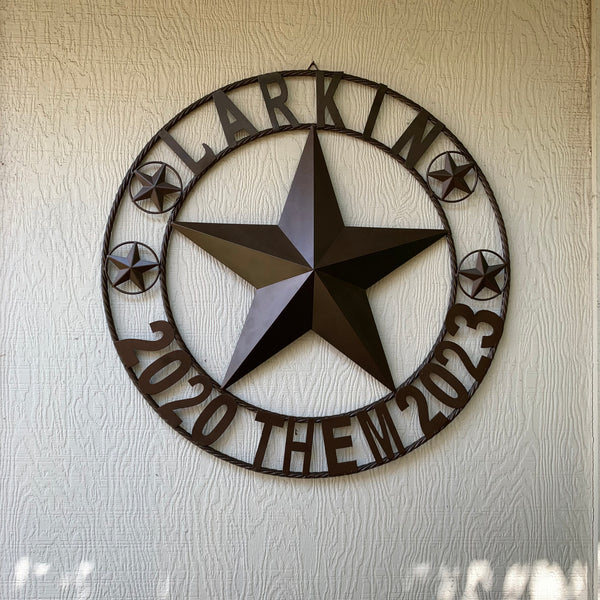 LARKIN STYLE CUSTOM STAR NAME BARN METAL STAR 3d TWISTED ROPE RING WESTERN HOME DECOR RUSTIC  BRONZE HANDMADE 24",32",34",36",40",42",44",46",50"