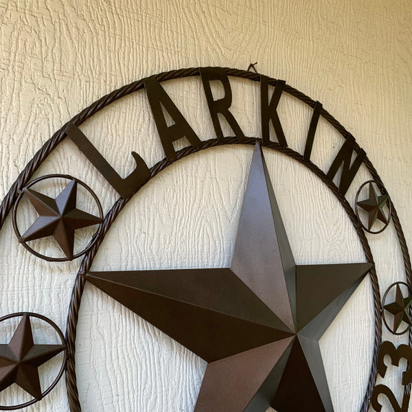 LARKIN STYLE CUSTOM STAR NAME BARN METAL STAR 3d TWISTED ROPE RING WESTERN HOME DECOR RUSTIC  BRONZE HANDMADE 24",32",34",36",40",42",44",46",50"