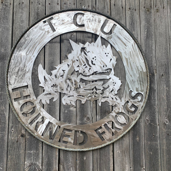 32" TCU HORNED FROGS CUSTOM RAW METAL VINTAGE CRAFT WIDE BAND RING TEAM SIGN HANDMADE