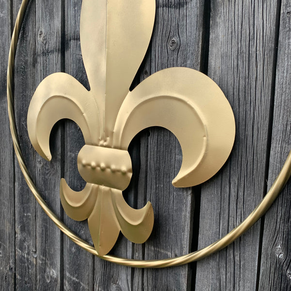 24" GOLD FLEUR DE LIS METAL SIGN WESTERN HOME DECOR HANDMADE NEW