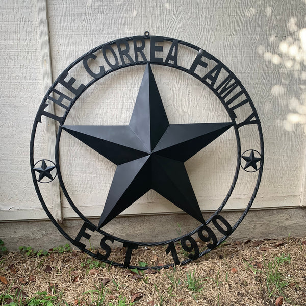 CORREA FAMILY STYLE CUSTOM FAMILY NAME STAR METAL BARN STAR ROPE RING WESTERN HOME DECOR RUSTIC HANDMADE 24",32",34",36",40",42",44",46",50"