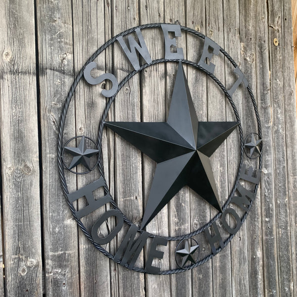 HOME SWEET HOME BARN STAR 24",32",36" RUSTIC BLACK METAL LONE STAR WESTERN HOME DECOR HANDMADE NEW #EH10549