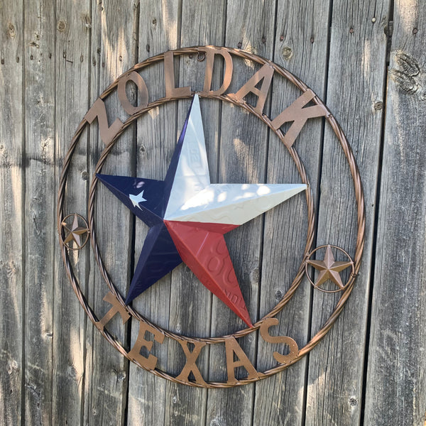 ZOLDAK TEXAS TX LICENSE PLATE STAR STYLE CUSTOM NAME STAR WITH TWISTED ROPE RING METAL WALL ART WESTERN HOME DECOR HANDMADE