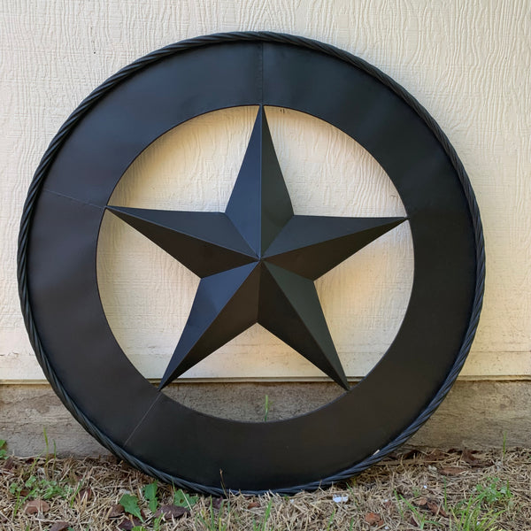 36" RUSTIC BLACK LONE STAR WIDE BAND RING TWISTED ROPE RING METAL STAR WALL ART WESTERN HOME DECOR HANDMADE NEW