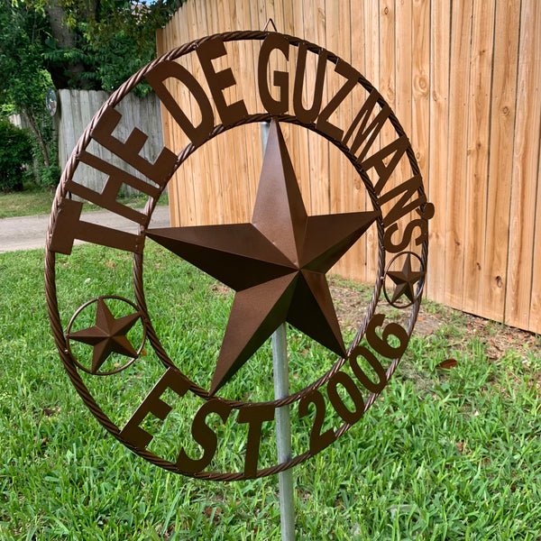 GUZMAN STYLE CUSTOM STAR NAME BARN METAL STAR 3d TWISTED ROPE RING WESTERN HOME DECOR RUSTIC  BRONZE HANDMADE 24",32",34",36",40",42",44",46",50"