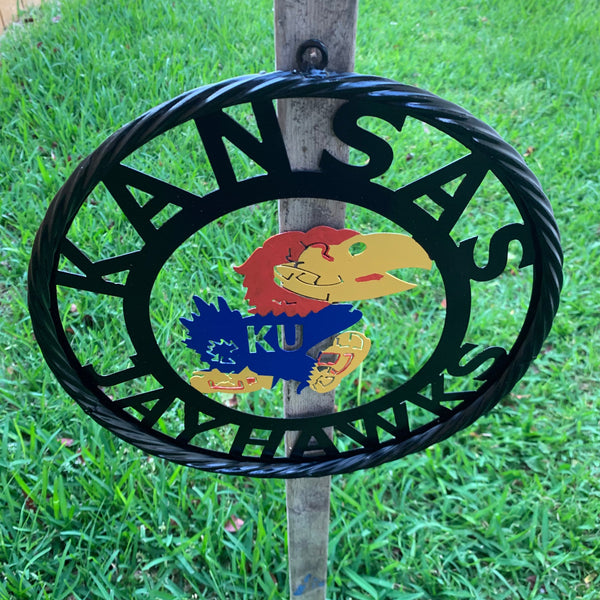 KANSAS JAYHAWKS CUSTOM METAL VINTAGE CRAFT TEAM SIGN WALL ART WESTERN HOME DECOR HANDMADE